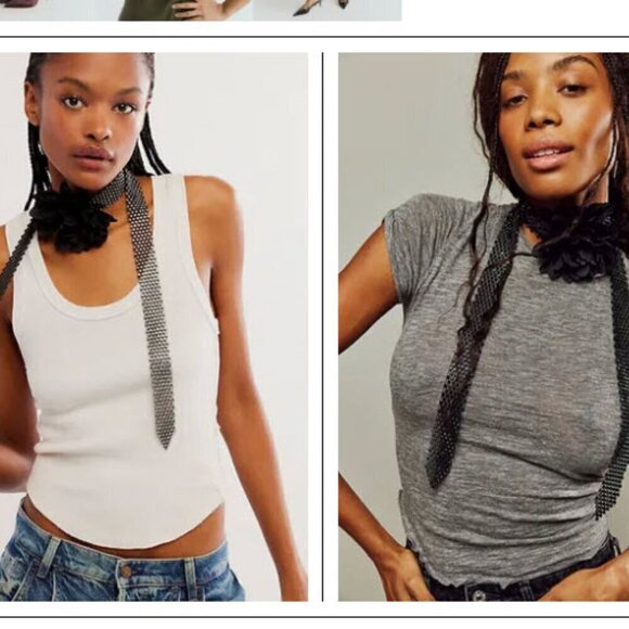 NWT Free People Royce Flower Choker with Crystal Rhinestones Black Center Flower - Picture 3 of 7